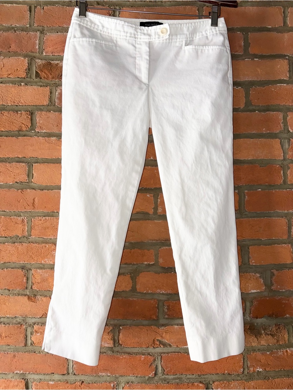 Talbots White Cotton Pique Hampshire Pant, size 2p